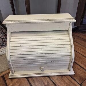 Distressed Wood Cream Shutter-Front Bread Box